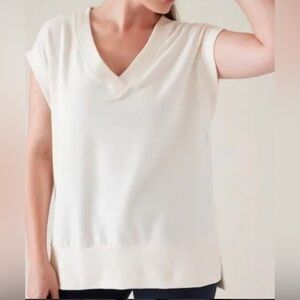 ATHLETA Sz 3X Retroterry V-Neck Sleeveless Sweatshirt Top in White New with tag